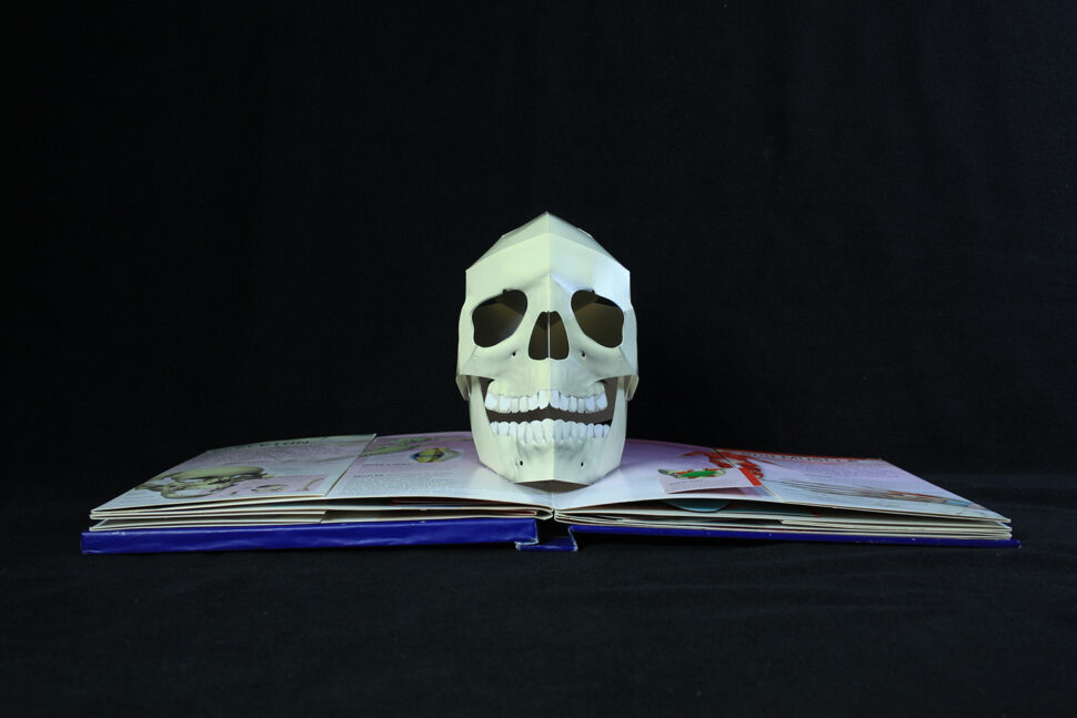 Pop up paper skull page