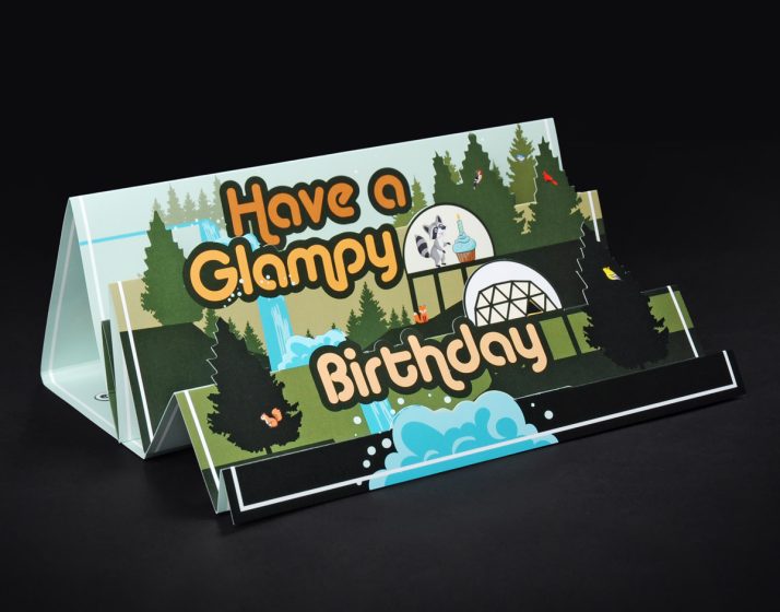 glamping pop-up birthday card