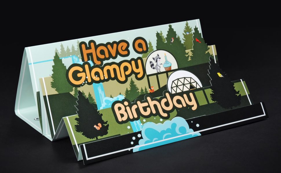 glamping pop-up birthday card