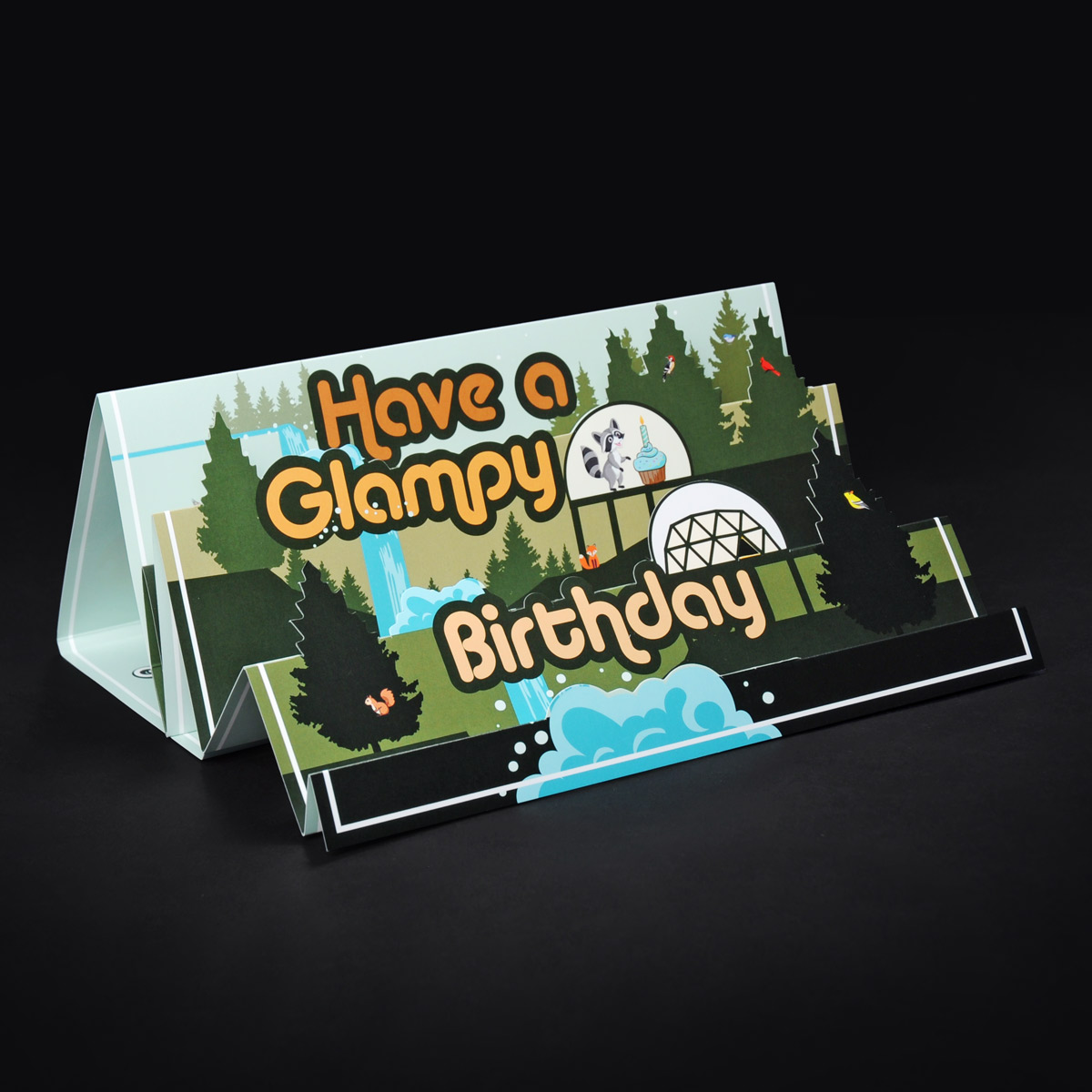 glamping pop-up birthday card